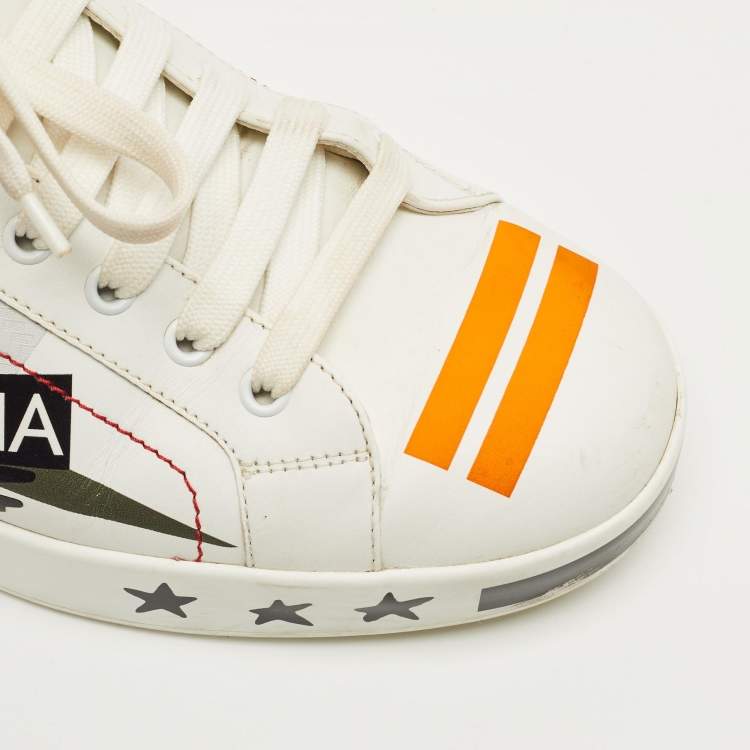 Pre Owned Dolce & Gabbana White Leather King Angels Portofino Low top Sneakers Size 43