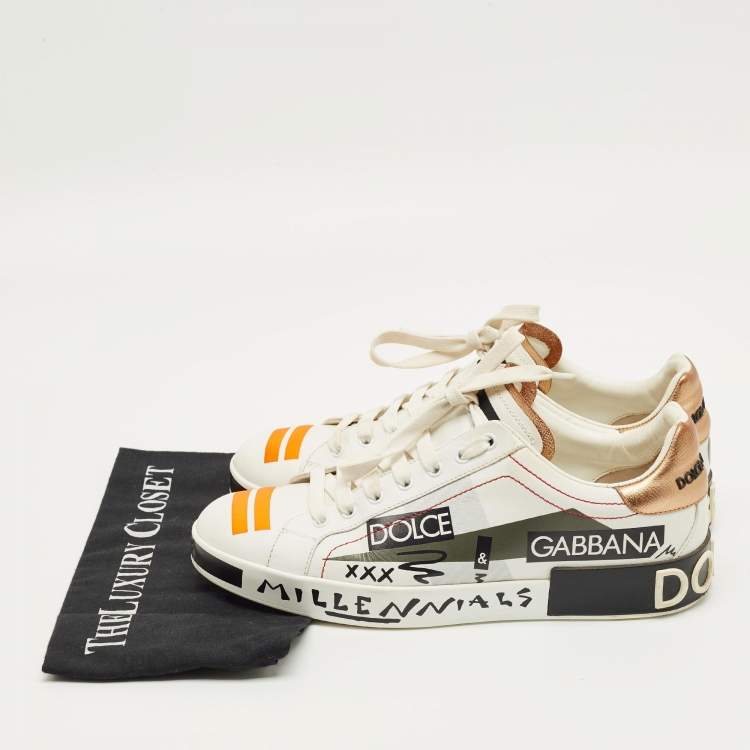 Pre Owned Dolce & Gabbana White Leather King Angels Portofino Low top Sneakers Size 43