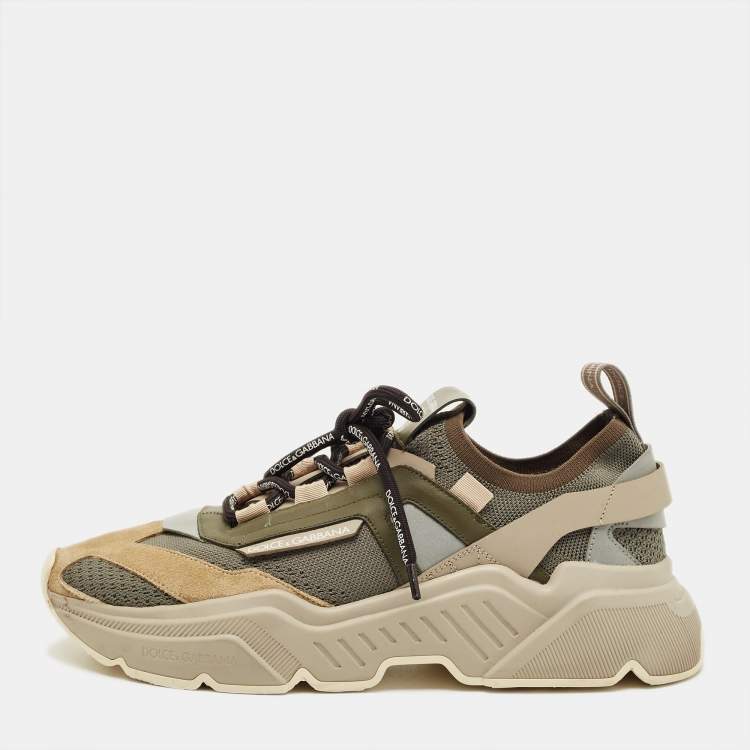 Pre Owned Dolce & Gabbana Daymaster Multicolor Knit Fabric and Suede Sneakers Size 41 