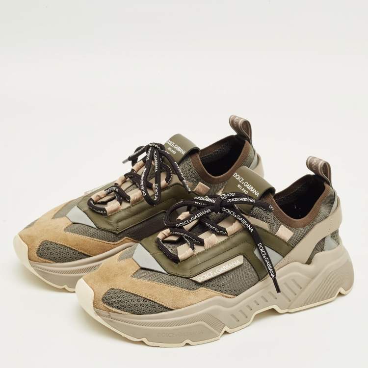 Pre Owned Dolce & Gabbana Daymaster Multicolor Knit Fabric and Suede Sneakers Size 41 