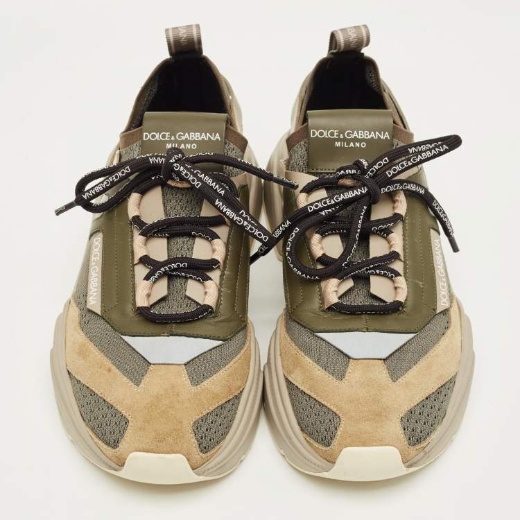 Pre Owned Dolce & Gabbana Daymaster Multicolor Knit Fabric and Suede Sneakers Size 41 