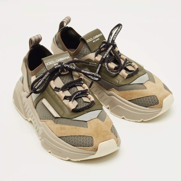 Pre Owned Dolce & Gabbana Daymaster Multicolor Knit Fabric and Suede Sneakers Size 41 