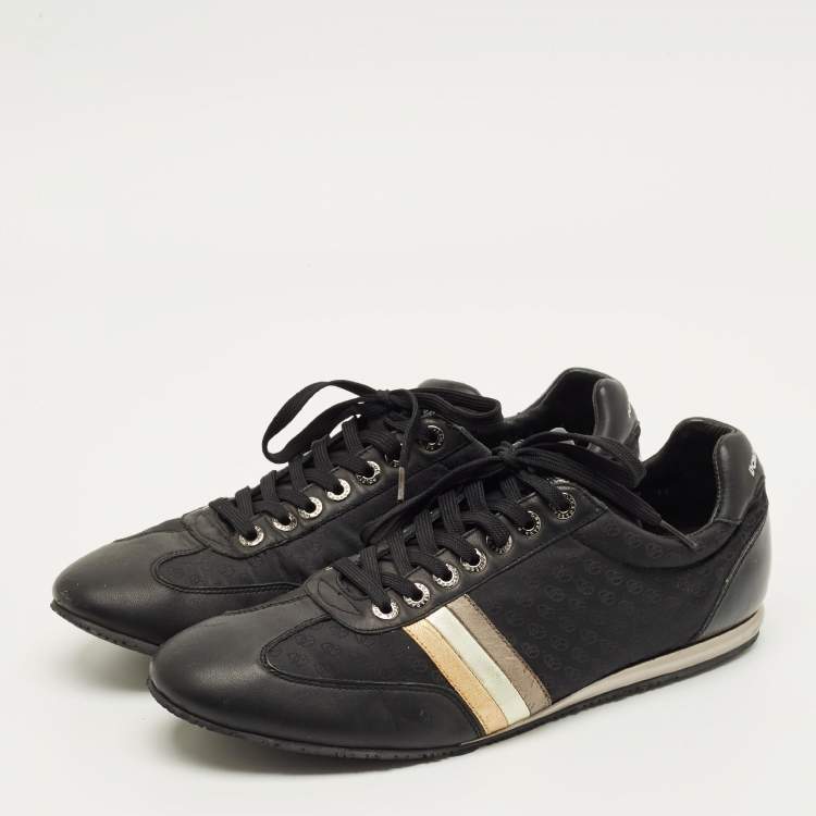 Pre Owned Dolce & Gabbana DG Logo Size 45 Black Leather, Nylon and Patent Leather Lace Up Sneakers