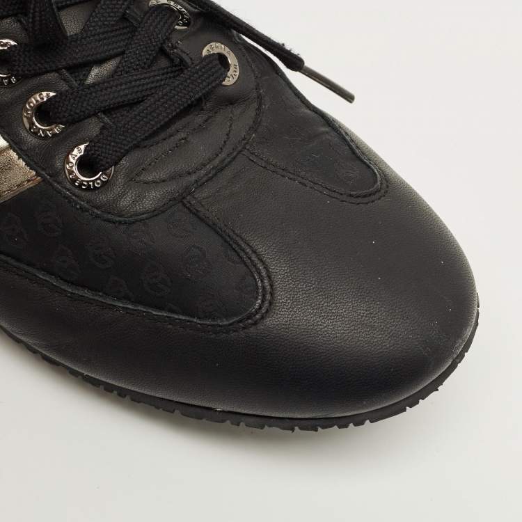 Pre Owned Dolce & Gabbana DG Logo Size 45 Black Leather, Nylon and Patent Leather Lace Up Sneakers