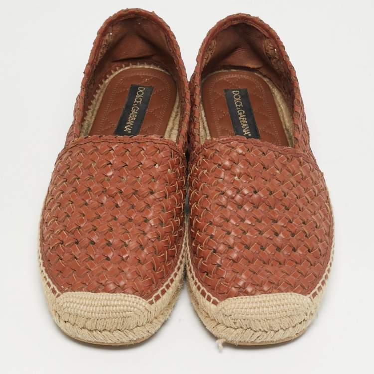 Pre Owned Dolce & Gabbana Size 43 Brown Woven Leather Slip On Espadrilles