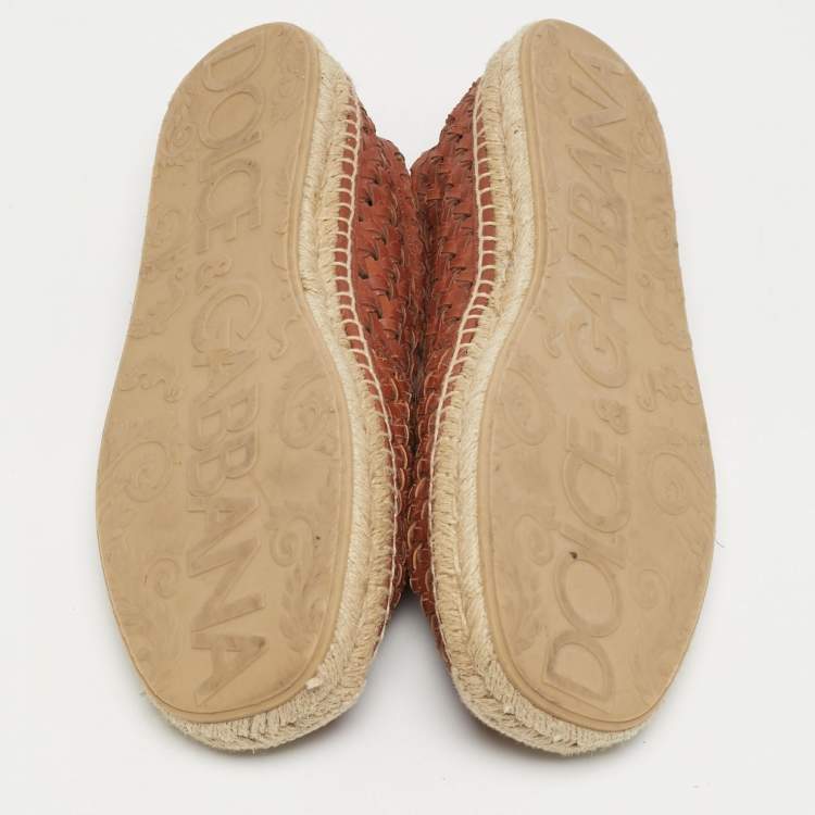Pre Owned Dolce & Gabbana Size 43 Brown Woven Leather Slip On Espadrilles