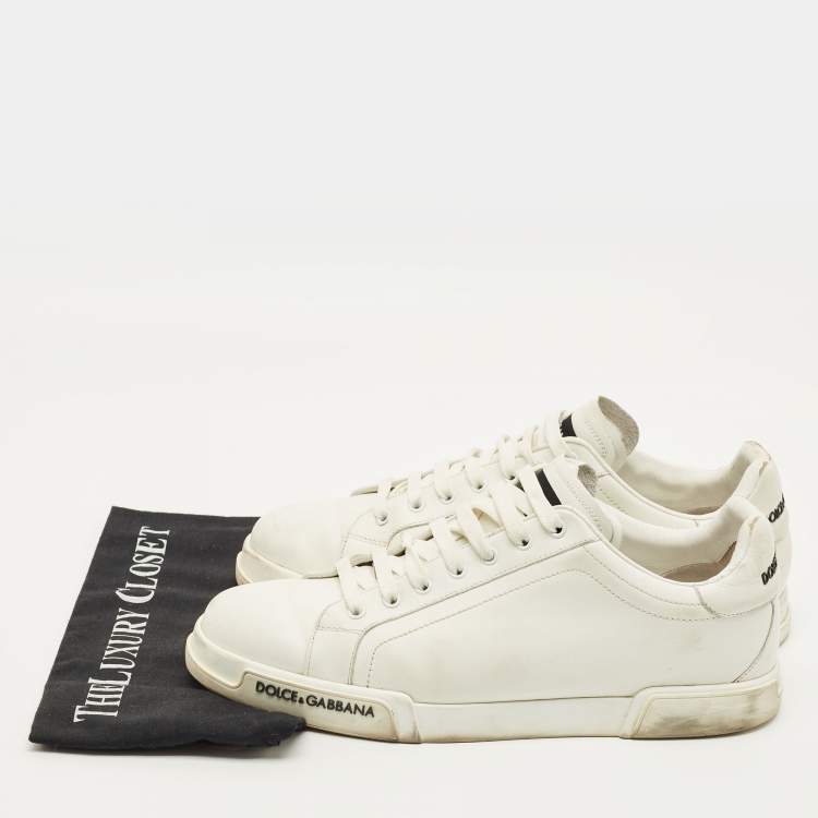 Pre Owned Dolce & Gabbana Portofino Size 44 White Leather Low Top Sneakers