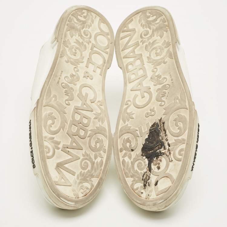 Pre Owned Dolce & Gabbana Portofino Size 44 White Leather Low Top Sneakers