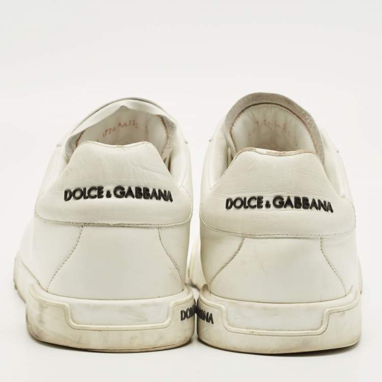 Pre Owned Dolce & Gabbana Portofino Size 44 White Leather Low Top Sneakers