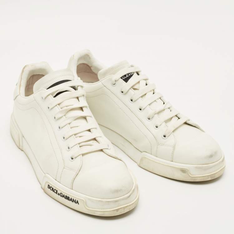 Pre Owned Dolce & Gabbana Portofino Size 44 White Leather Low Top Sneakers