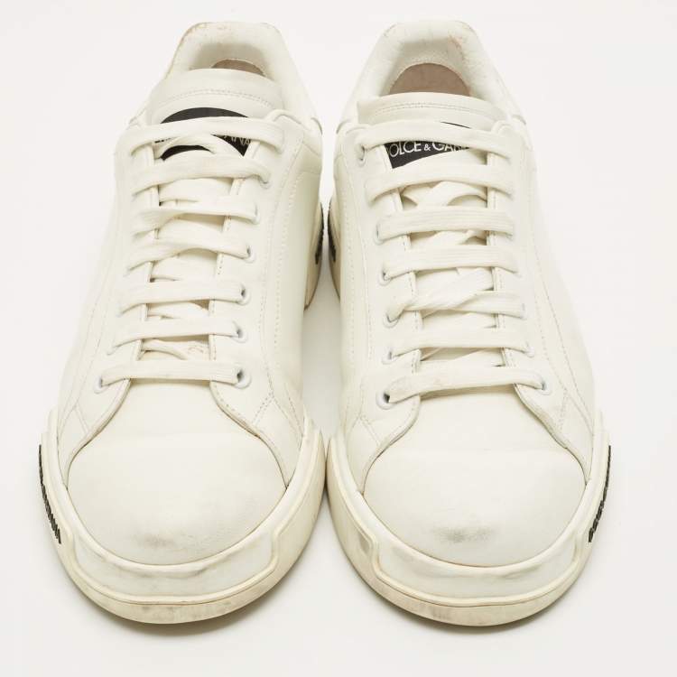 Pre Owned Dolce & Gabbana Portofino Size 44 White Leather Low Top Sneakers