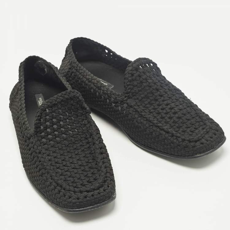 Pre Owned Dolce & Gabbana Crochet Size 44 Black Woven Fabric Loafers