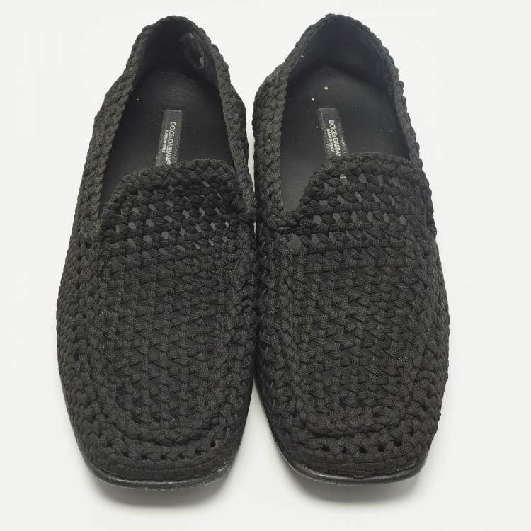 Pre Owned Dolce & Gabbana Crochet Size 44 Black Woven Fabric Loafers