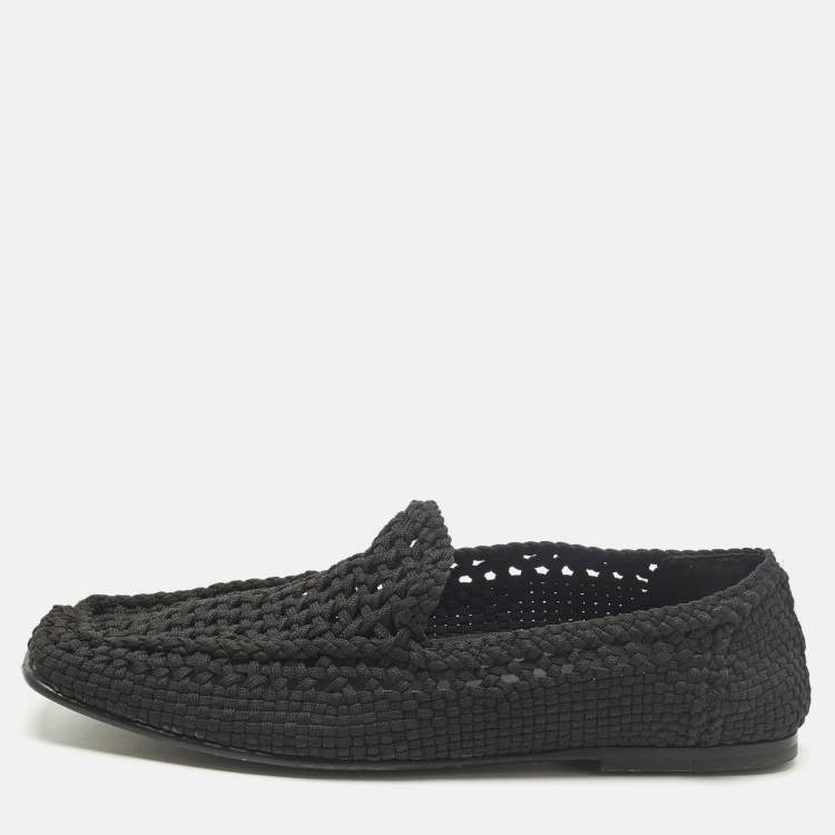 Pre Owned Dolce & Gabbana Crochet Size 44 Black Woven Fabric Loafers