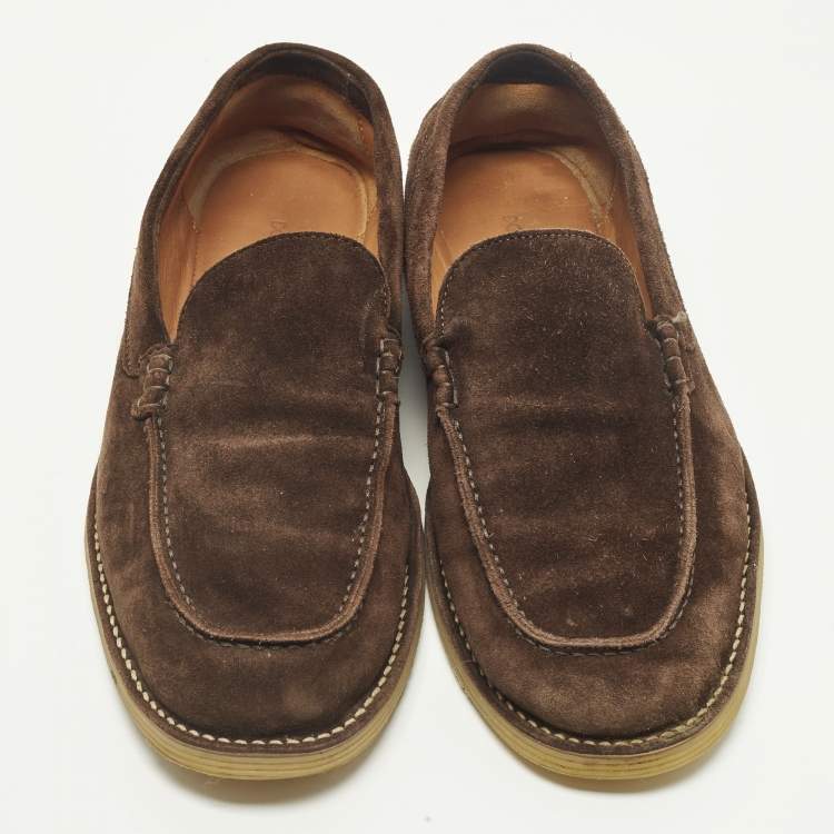 مملوكة مسبقًا Dolce & Gabbana Size 44 Dark Brown Suede Slip On Loafers