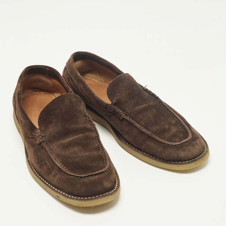 مملوكة مسبقًا Dolce & Gabbana Size 44 Dark Brown Suede Slip On Loafers