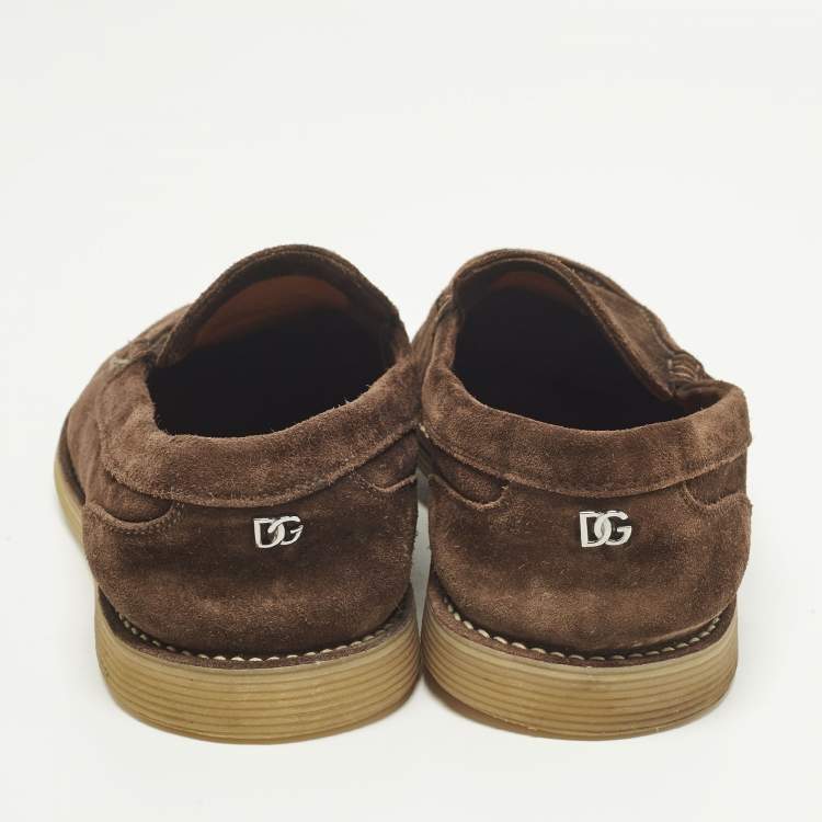 مملوكة مسبقًا Dolce & Gabbana Size 44 Dark Brown Suede Slip On Loafers