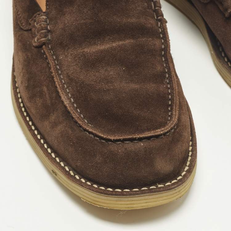 مملوكة مسبقًا Dolce & Gabbana Size 44 Dark Brown Suede Slip On Loafers