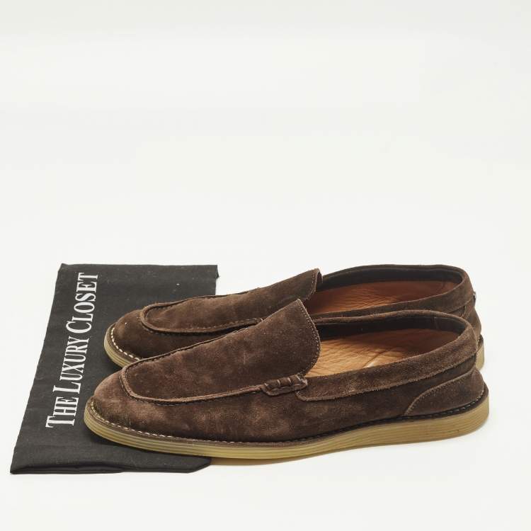 مملوكة مسبقًا Dolce & Gabbana Size 44 Dark Brown Suede Slip On Loafers