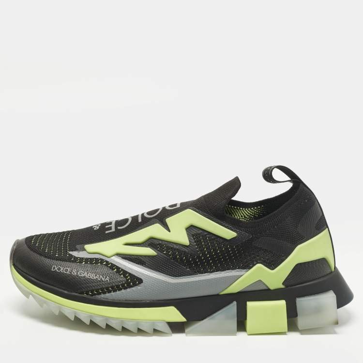 مملوكة مسبقًا Dolce & Gabbana Sorrento Size 44.5 Black Knit Fabric and Rubber Slip On Sneakers