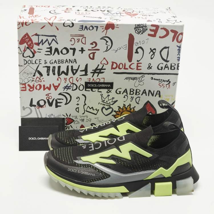 مملوكة مسبقًا Dolce & Gabbana Sorrento Size 44.5 Black Knit Fabric and Rubber Slip On Sneakers