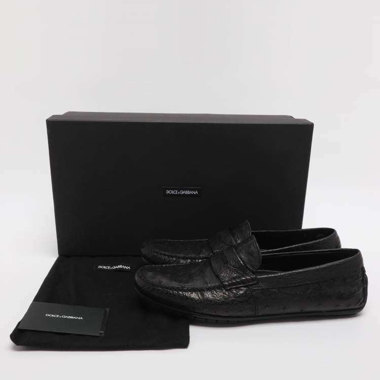 Pre Owned Dolce & Gabbana Size 41 Black Ostrich Leather Loafers