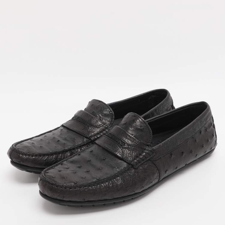 Pre Owned Dolce & Gabbana Size 41 Black Ostrich Leather Loafers