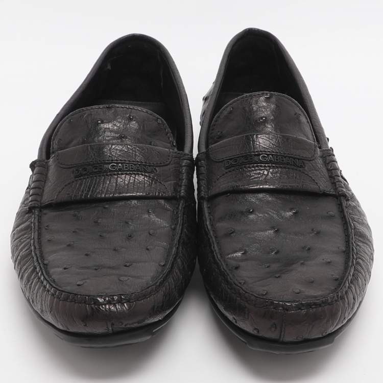 Pre Owned Dolce & Gabbana Size 41 Black Ostrich Leather Loafers