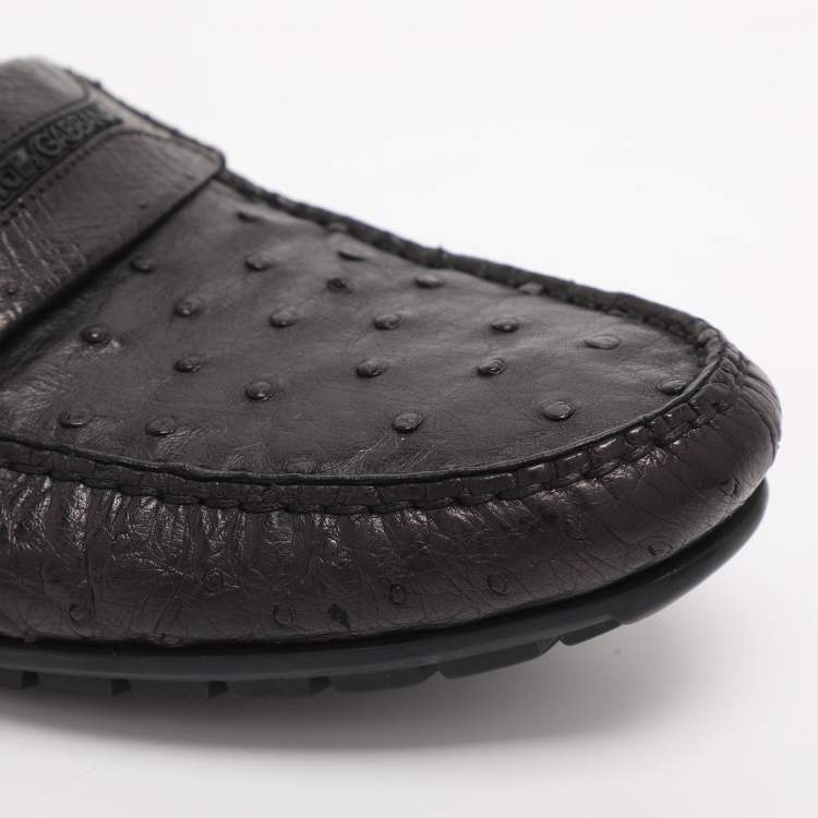 Pre Owned Dolce & Gabbana Size 41 Black Ostrich Leather Loafers