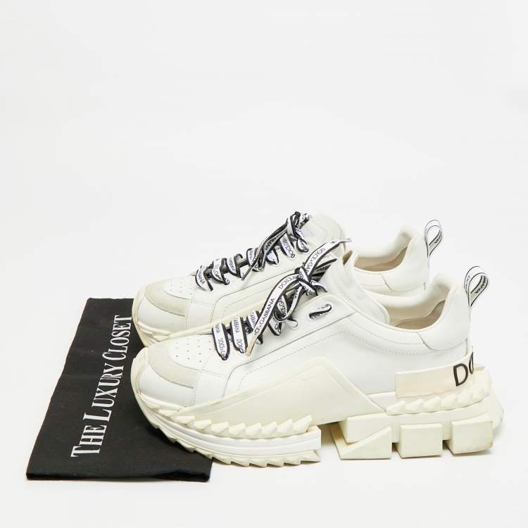 Pre Owned Dolce & Gabbana Super King Size 42 White Leather and Suede Lace Up Sneakers