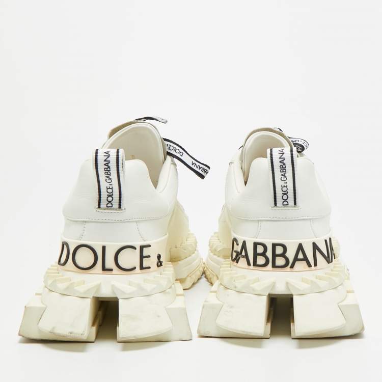 Pre Owned Dolce & Gabbana Super King Size 42 White Leather and Suede Lace Up Sneakers