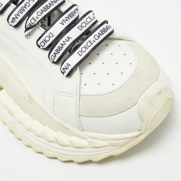 Pre Owned Dolce & Gabbana Super King Size 42 White Leather and Suede Lace Up Sneakers