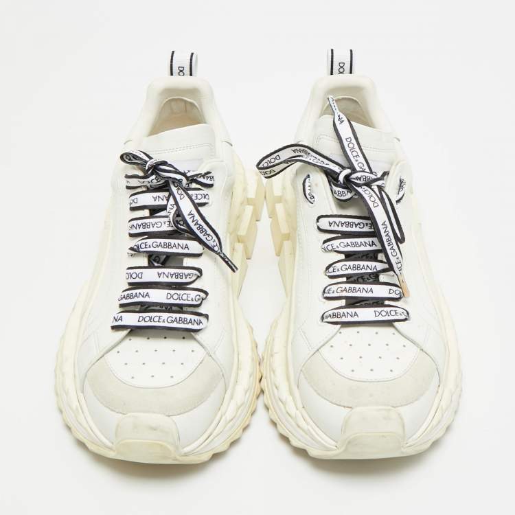 Pre Owned Dolce & Gabbana Super King Size 42 White Leather and Suede Lace Up Sneakers