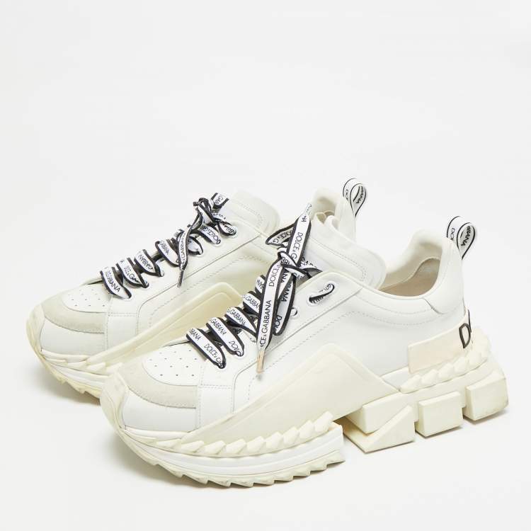 Pre Owned Dolce & Gabbana Super King Size 42 White Leather and Suede Lace Up Sneakers