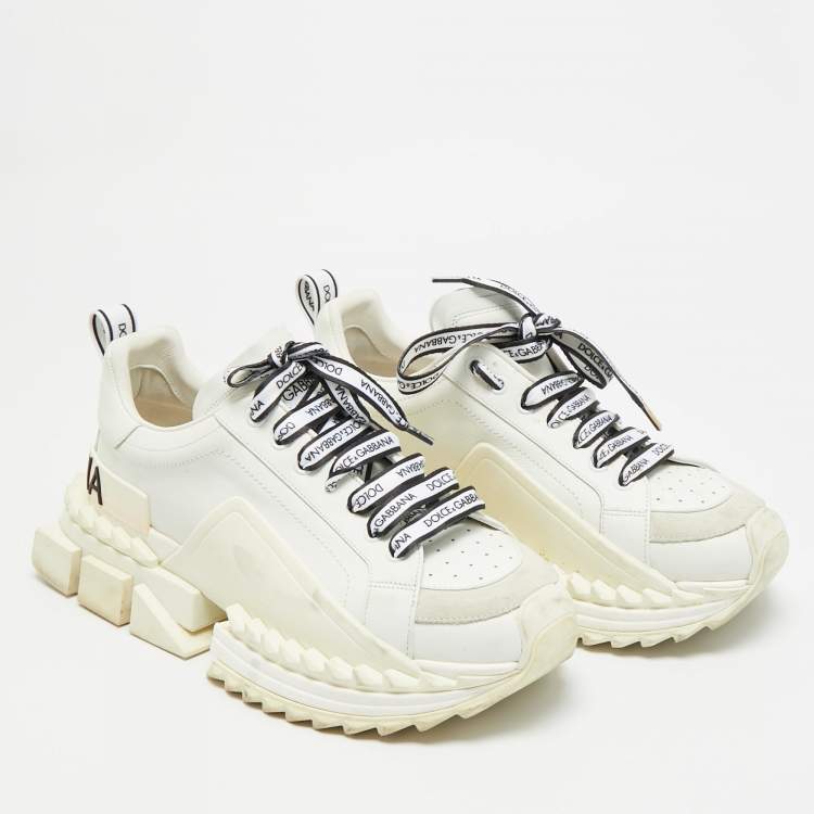 Pre Owned Dolce & Gabbana Super King Size 42 White Leather and Suede Lace Up Sneakers
