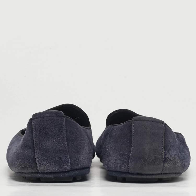 Pre Owned Dolce & Gabbana Size 43 Navy Blue Suede Crystal Baroque Crown Loafers