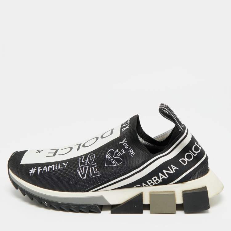 Pre Owned Dolce & Gabbana Sorrento Size 42 Black/White Knit Fabric Slip On Sneakers