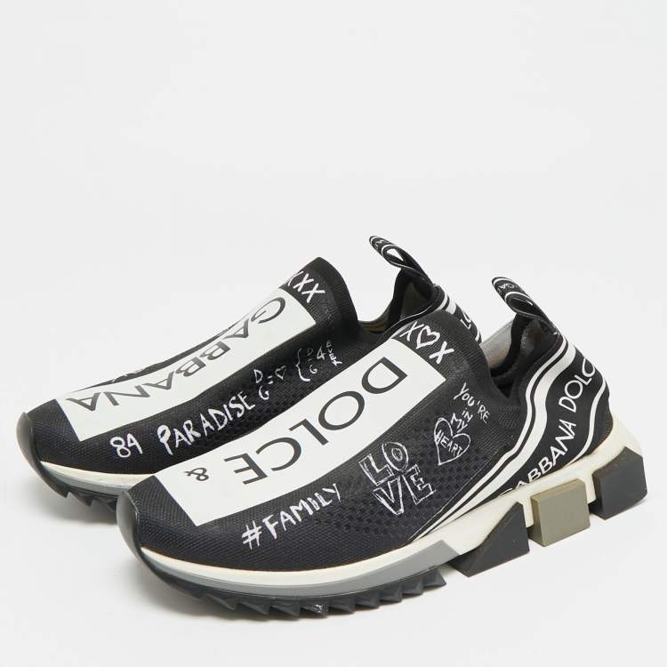 Pre Owned Dolce & Gabbana Sorrento Size 42 Black/White Knit Fabric Slip On Sneakers