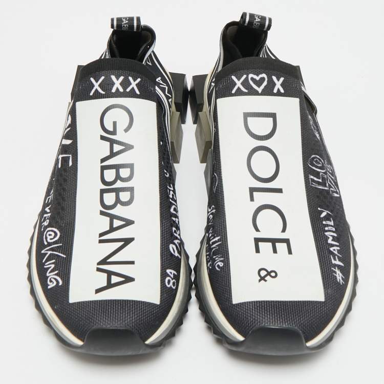Pre Owned Dolce & Gabbana Sorrento Size 42 Black/White Knit Fabric Slip On Sneakers
