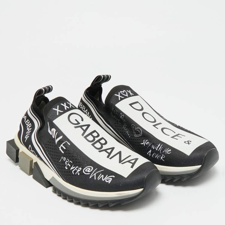 Pre Owned Dolce & Gabbana Sorrento Size 42 Black/White Knit Fabric Slip On Sneakers