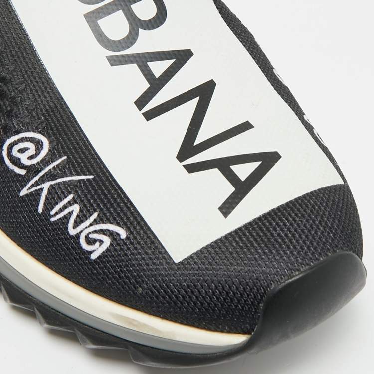 Pre Owned Dolce & Gabbana Sorrento Size 42 Black/White Knit Fabric Slip On Sneakers