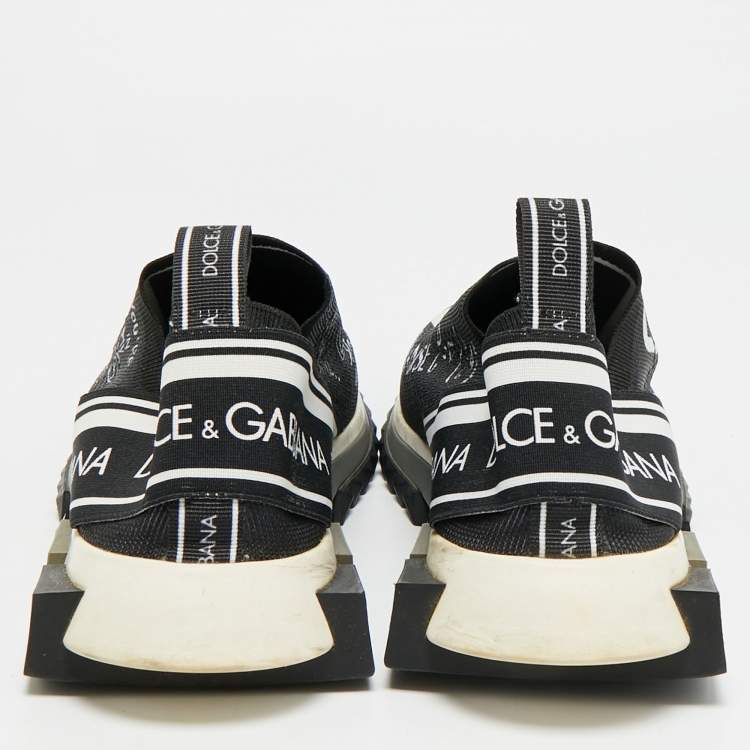 Pre Owned Dolce & Gabbana Sorrento Size 42 Black/White Knit Fabric Slip On Sneakers