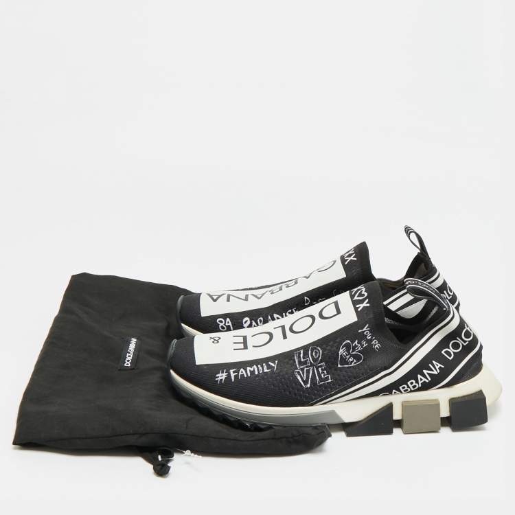 Pre Owned Dolce & Gabbana Sorrento Size 42 Black/White Knit Fabric Slip On Sneakers