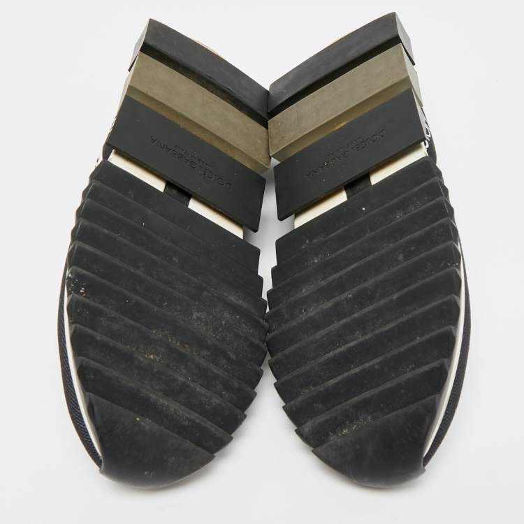 Pre Owned Dolce & Gabbana Sorrento Size 42 Black/White Knit Fabric Slip On Sneakers