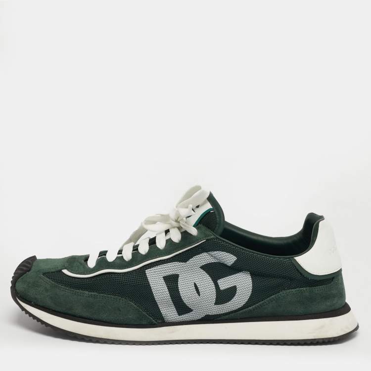 Pre Owned Dolce & Gabbana Cushion Size 44 Green Mesh and Suede Lace Up Sneakers