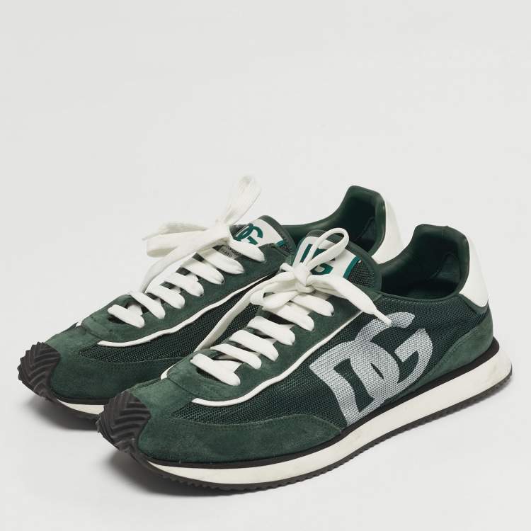 Pre Owned Dolce & Gabbana Cushion Size 44 Green Mesh and Suede Lace Up Sneakers