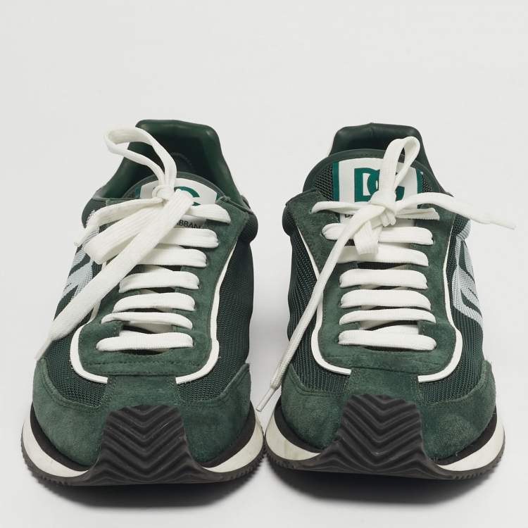 Pre Owned Dolce & Gabbana Cushion Size 44 Green Mesh and Suede Lace Up Sneakers