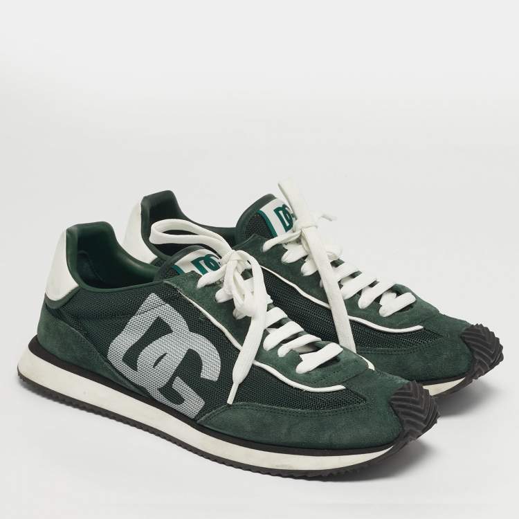 Pre Owned Dolce & Gabbana Cushion Size 44 Green Mesh and Suede Lace Up Sneakers