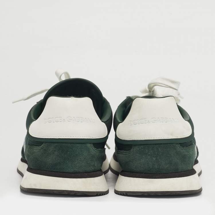 Pre Owned Dolce & Gabbana Cushion Size 44 Green Mesh and Suede Lace Up Sneakers