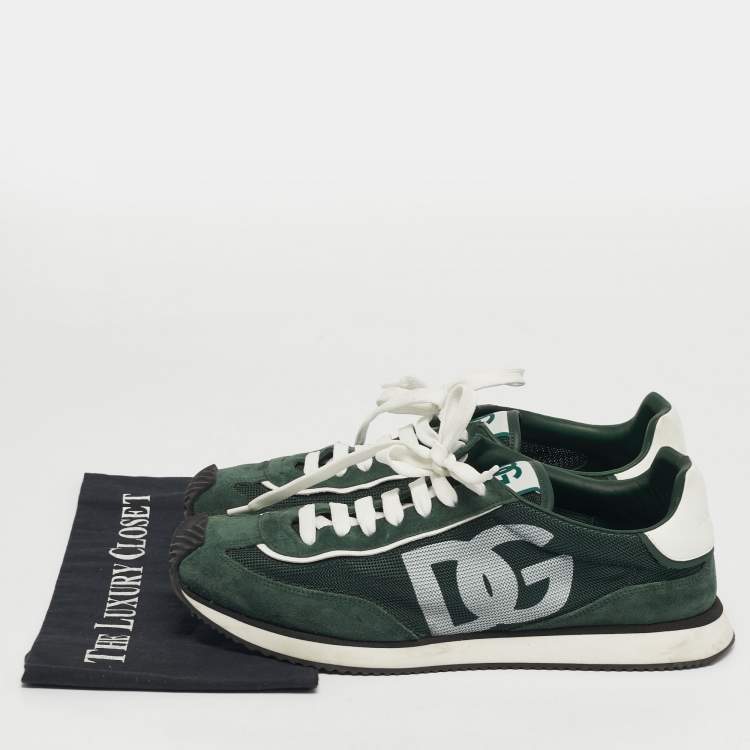 Pre Owned Dolce & Gabbana Cushion Size 44 Green Mesh and Suede Lace Up Sneakers